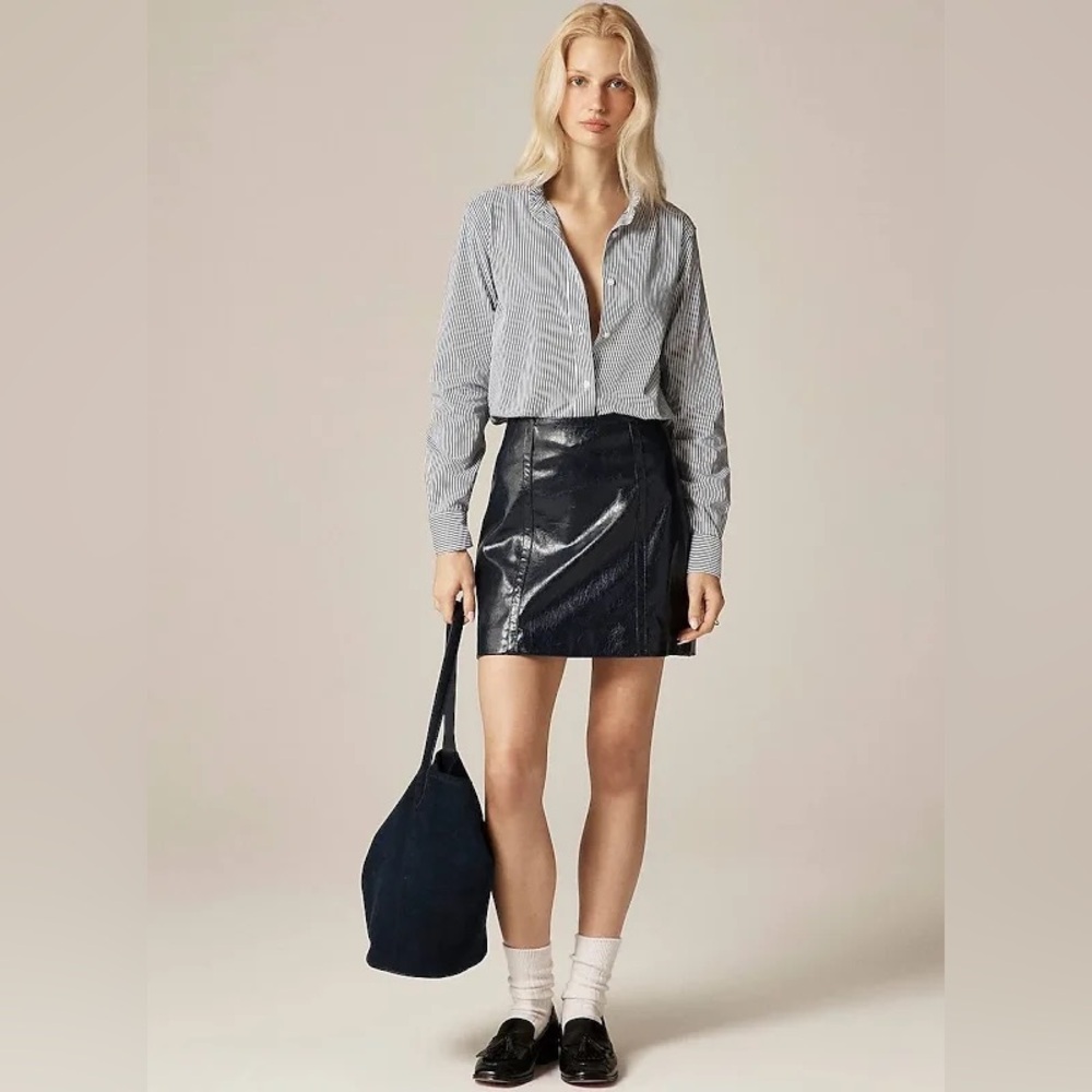 NWT J. Crew Jules ruffle-collar shirt in striped cotton poplin Gray/White Sz XS